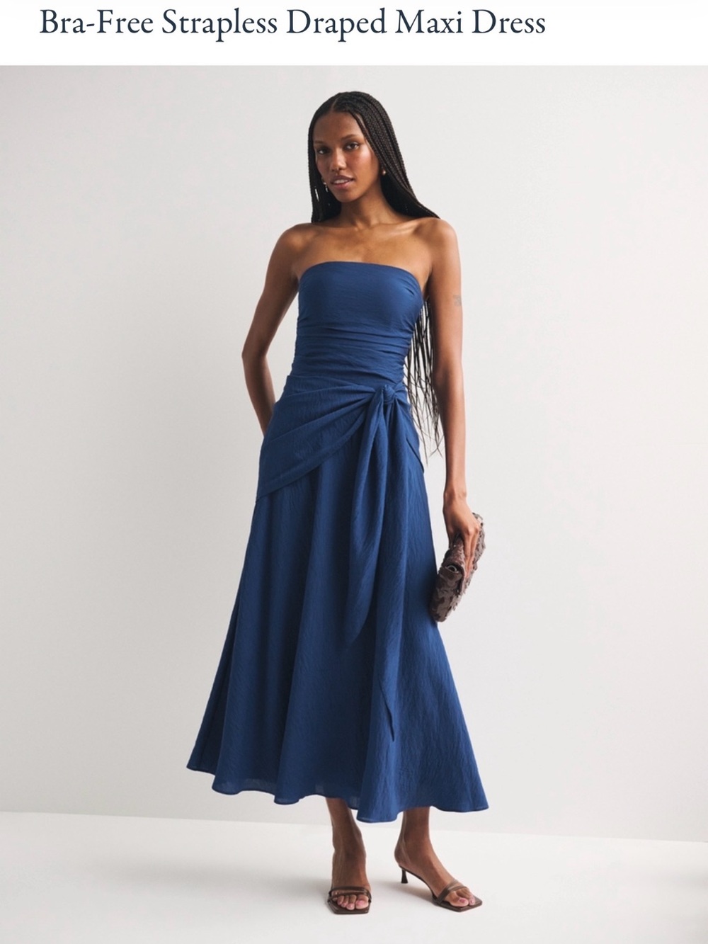 Abercrombie & Fitch Strapless Navy Draped Maxi Dress